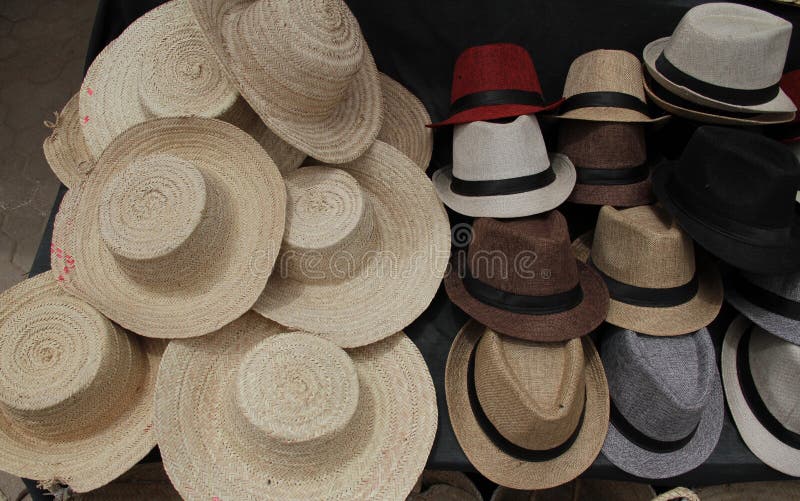 Flat lay straw hats, Tunisia. Flat lay straw hats, Tunisia