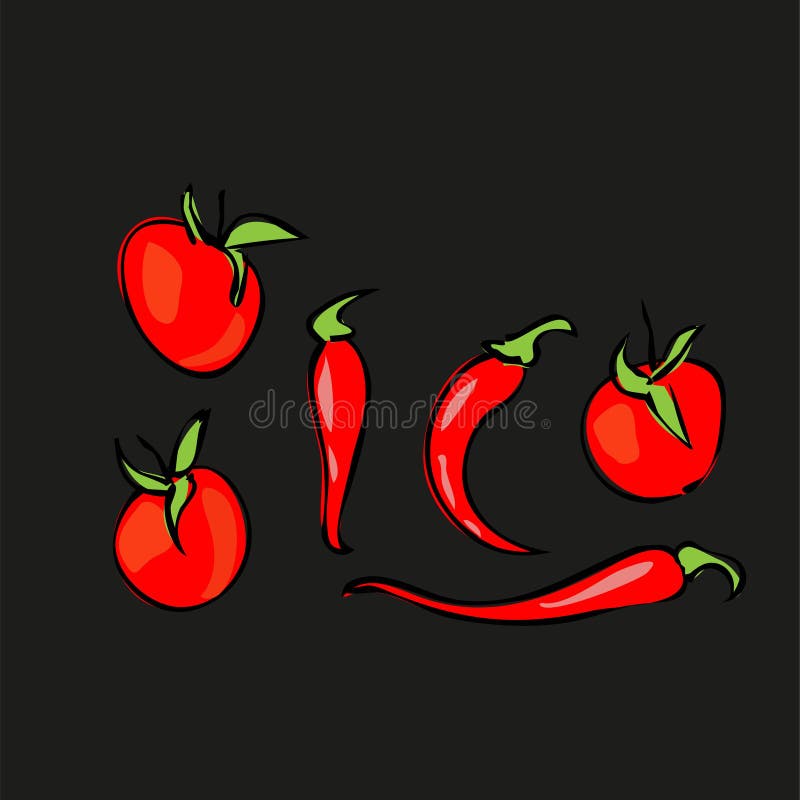 Ainda vida 1 Tomates maduros, tomates de cereja e pimentos Ilustra??o do vetor ilustração stock Ainda vida 1 Tomates maduros, tomates de cereja e pimentos Ilustra??o do vetor ilustração stock