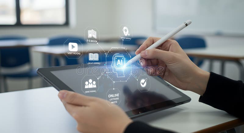 AIPoled Learning Pc Tabletă Tech and Education Revolution Online Studies and EBooks Smart Study Online Learning Artificial stock illustration