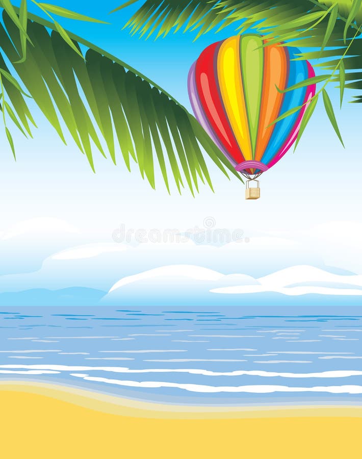 Air balloon on the seascape background