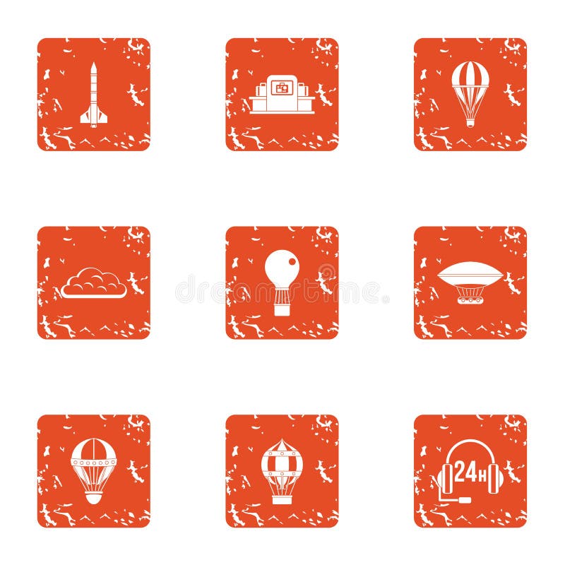 Air call service icons set, grunge style vector illustration