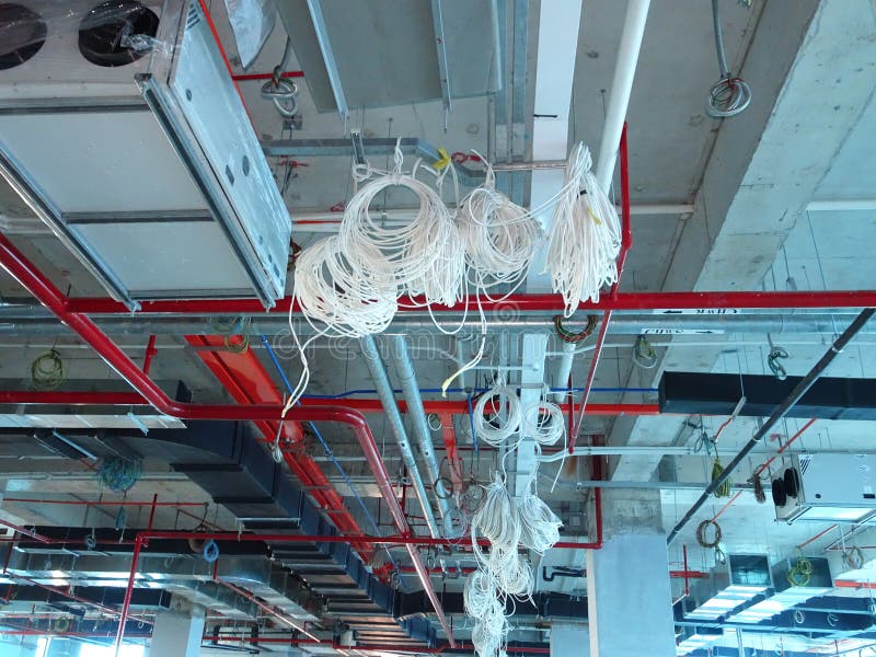 Air condition duct and other services above ceiling level royalty free stock photo