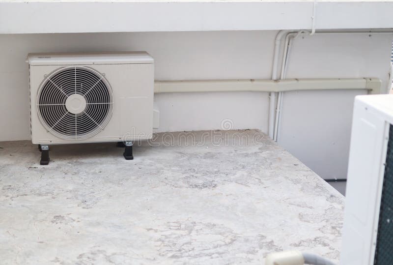 Air Conditioner Compressor Outdoor Unit Installed Outside Stock Image