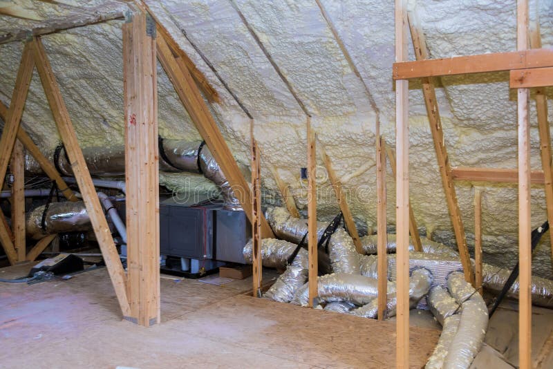 Air conditioner and heating system in installation system on the roof of the house heating system royalty free stock photos