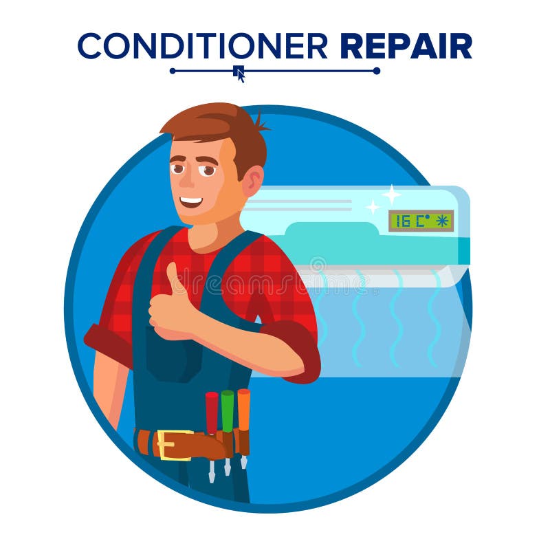 Air Conditioner Repair Service Vector. Technician Repairing Classic Conditioner on the Wall. on White Cartoon Stock Vector - Illustration of character, person: 103614999 Air Conditioner Repair Service Vector. Technician Repairing Classic Conditioner on the Wall. on White Cartoon Stock Vector - Illustration of character, person: 103614999