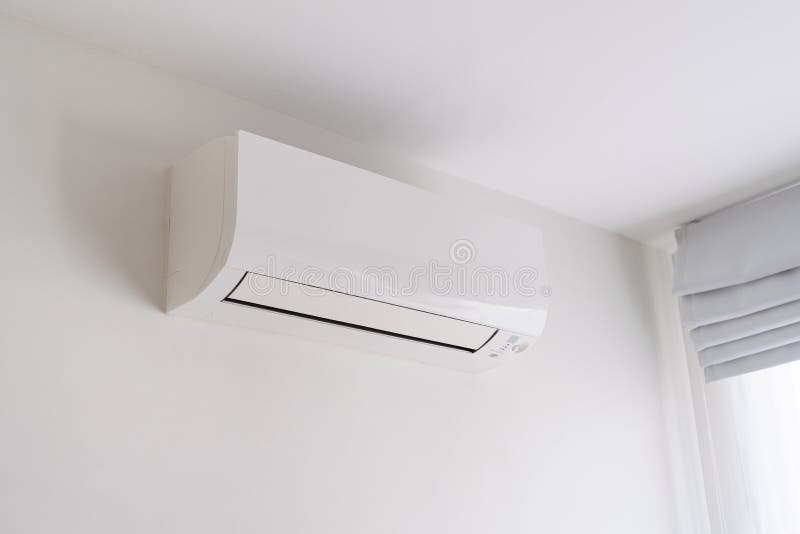 Air Conditioner on White Concrete Wall in Room Space Stock Image Image of home, electronic