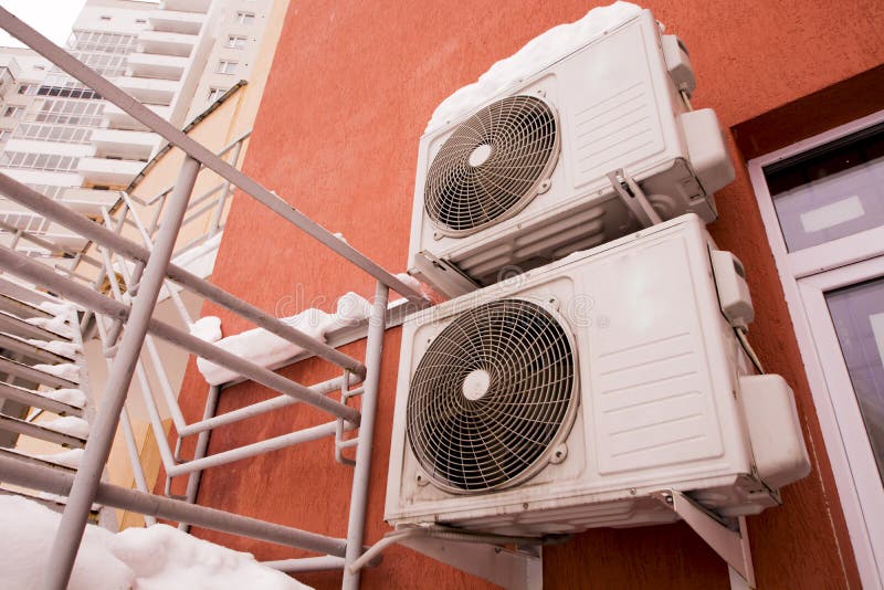 Air Conditioners in the Wall of a House Stock Image Image of building