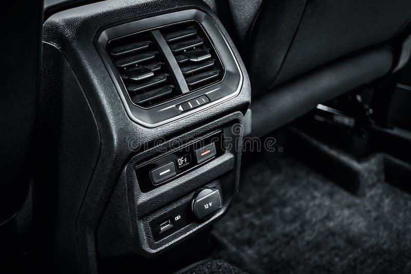 Air Conditioning in Back Seat of Car Closeup. Inside Car Stock Photo