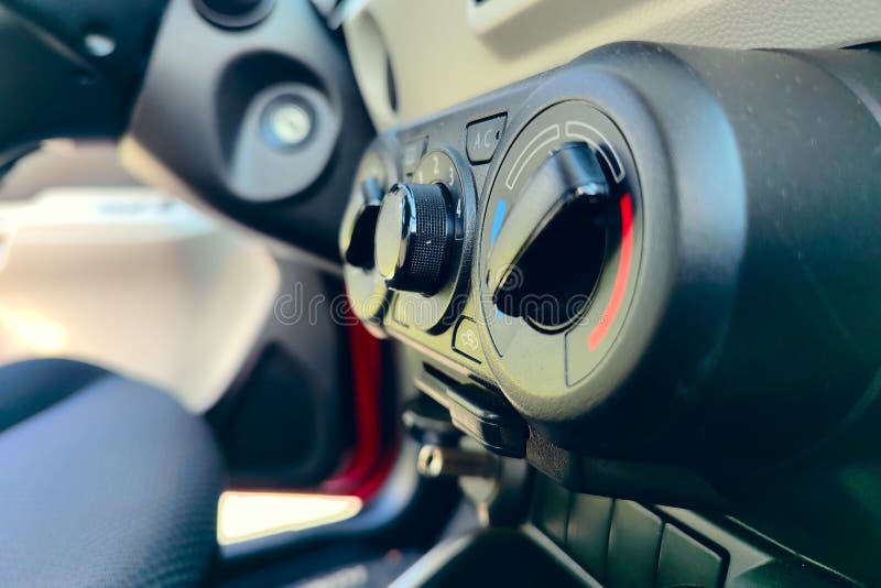 Air Conditioning Control Panel and Car Upholstery. Car Cockpit Elements
