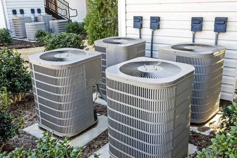 Air Conditioning Units At Apartment Complex Stock Photo Image of