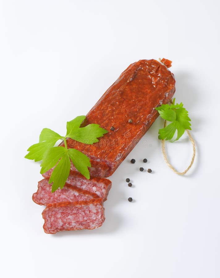 Air Dried Salami Sausages Hanging On Wooden Stick Stock Image Image of pork, stick 151078229