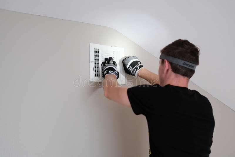 Air Duct Cleaning, Drill, Ductwork, Man, Hvac Editorial Photo Image