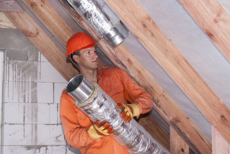 Air duct installation stock photo. Image of installation 95218296