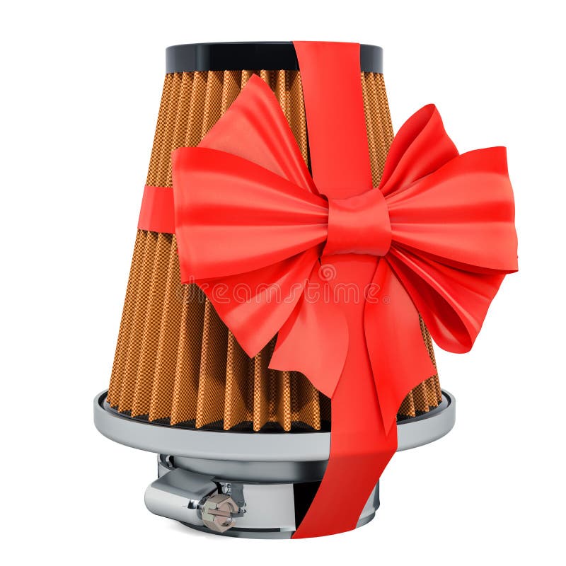 Air Filter for Car Wrapped Ribbon and Bow, Gift Concept. 3D Rendering