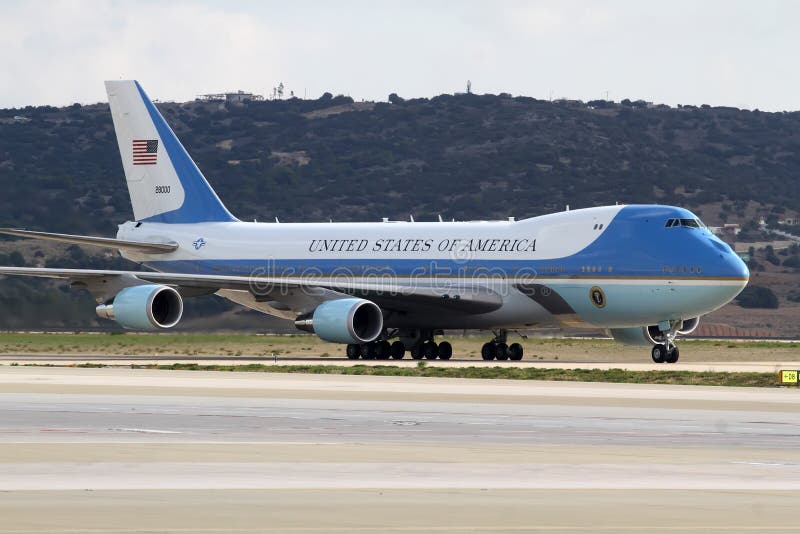 Athens, Greece, November 15, 2016: The Air Force One lands at the Athens International Airport Eleftherios Venizelos. President Barack Obama arrived in Greece. Athens, Greece, November 15, 2016: The Air Force One lands at the Athens International Airport Eleftherios Venizelos. President Barack Obama arrived in Greece