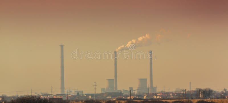 Air pollution from coal-powered plant smoke stacks