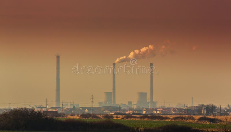 Air pollution from coal-powered plant smoke stacks