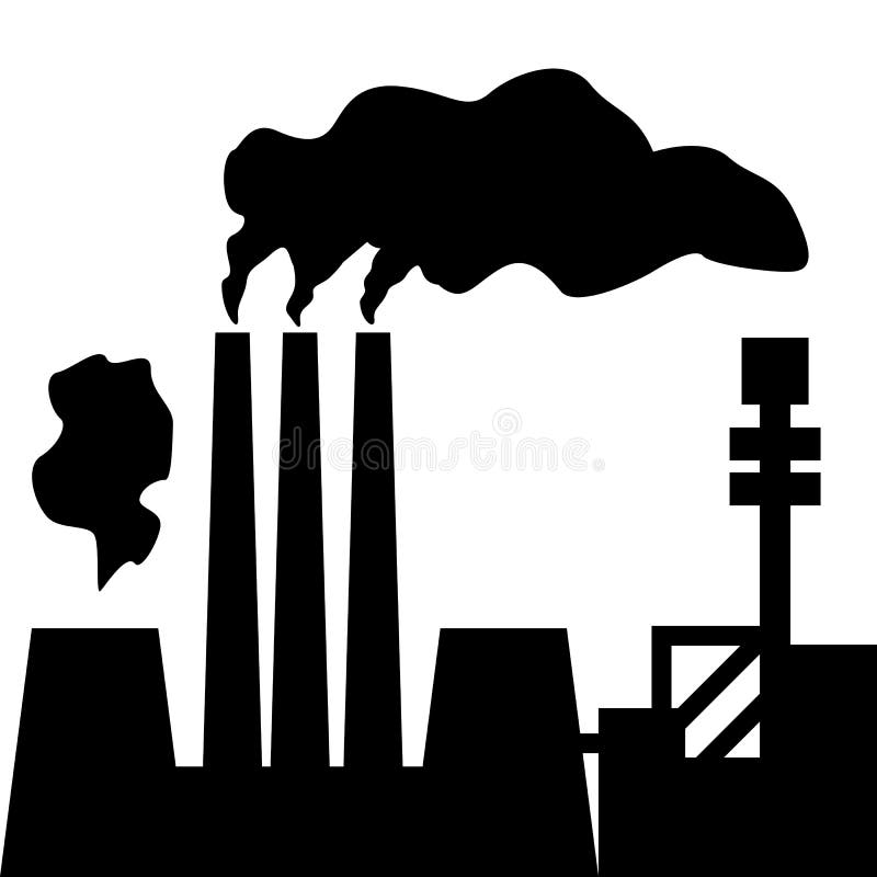 Air pollution. Silhouette of factory with smoking chimneys. Vector illustration. royalty free illustration Air pollution. Silhouette of factory with smoking chimneys. Vector illustration. royalty free illustration