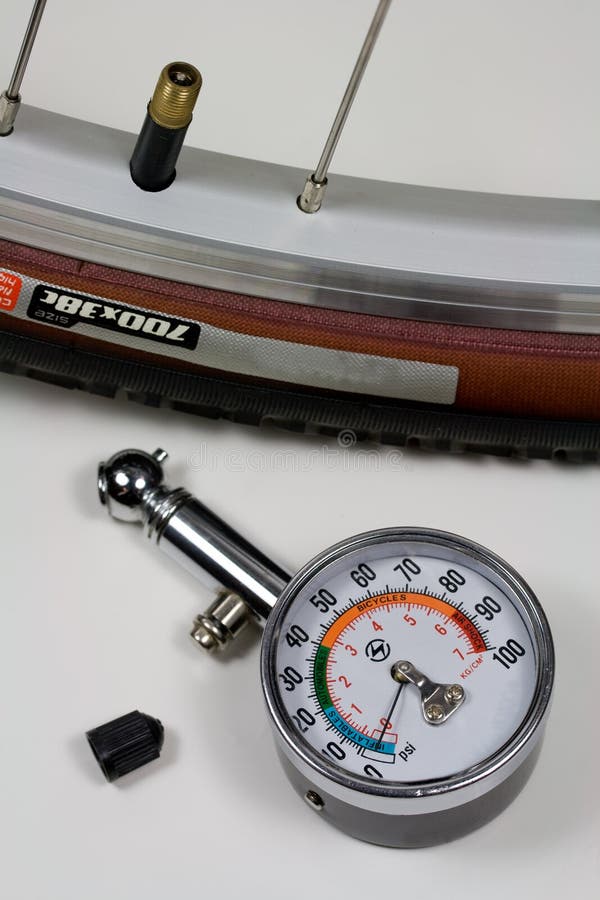 Air Pressure Gauge and Bicycle Tire Stock Image Image of safety, dial