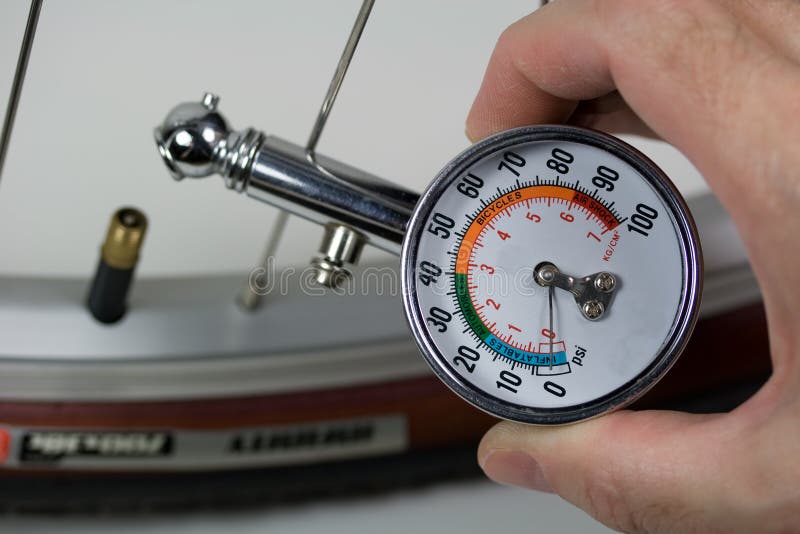 Air Pressure Gauge And Bicycle Tire Stock Photo Image of pressure
