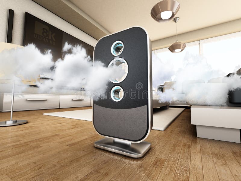 Air Purifier Cleans the Air Inside the Living Room. 3D Illustration