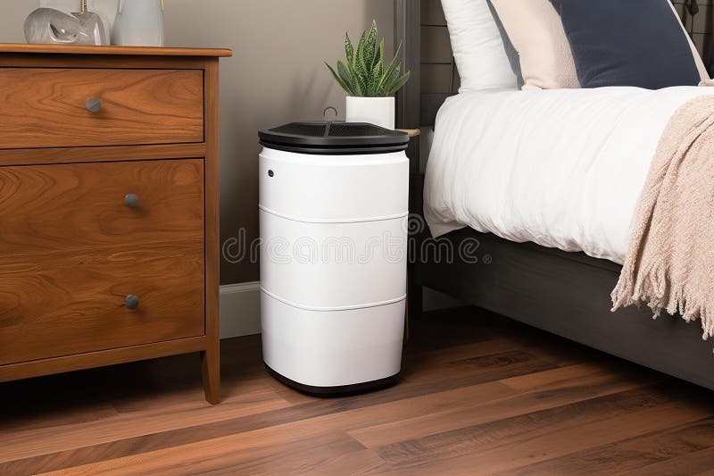 Air Purifier on Nightstand, Providing a Peaceful Sleep for Its Owner
