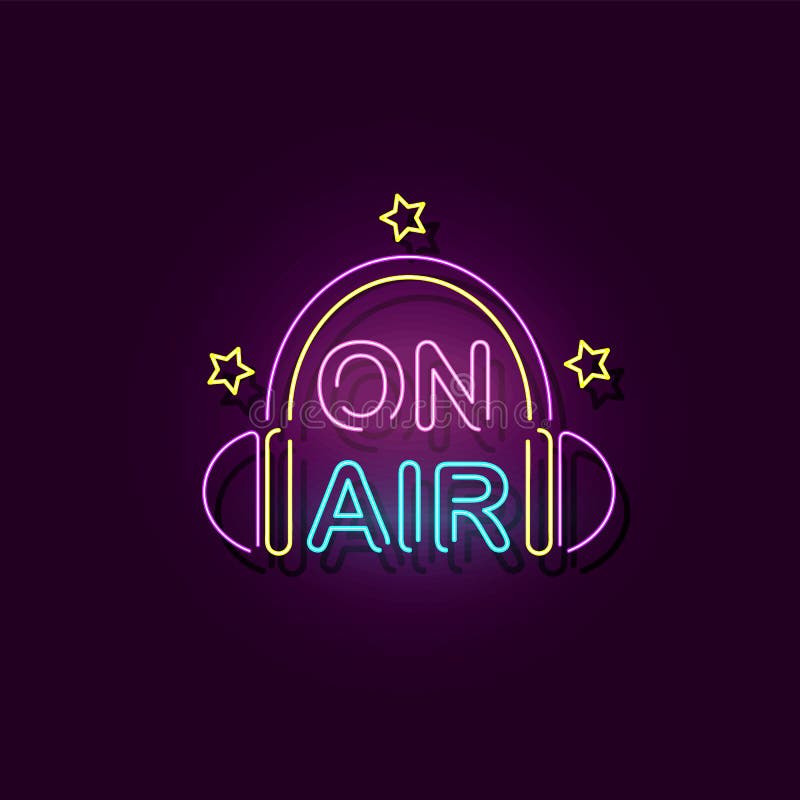 On air - realistic neon sign for radio broadcast studio with headphones icon vector illustration On air - realistic neon sign for radio broadcast studio with headphones icon vector illustration