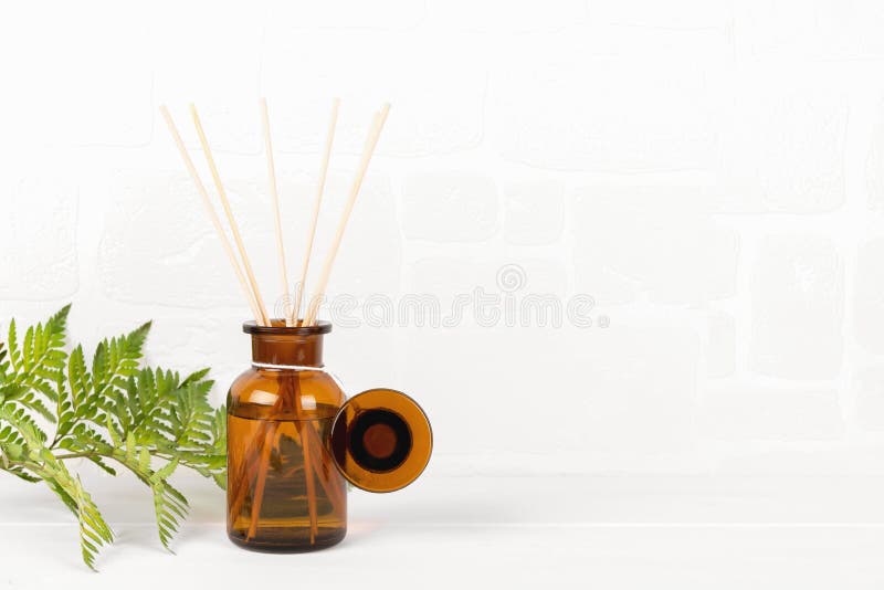 Download Air Refresher Bottle Mock Up Reed Diffuser On A White Background With Fern Leaf Stock Image Image Of Freshener Glass 200097197