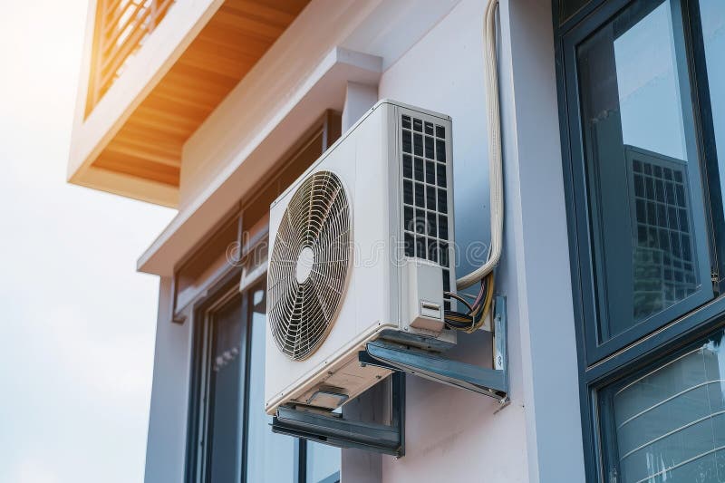 Air Source Heat Pump Installed in Residential Building, Showcasing