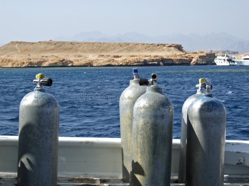 Air Tanks for Scuba Diving on a Ship Stock Image Image of scuba