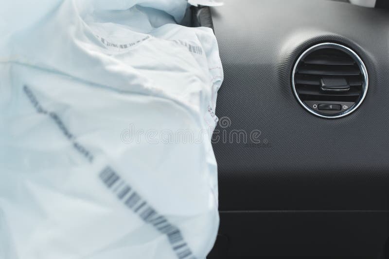Airbag del choque de coche, azul, saco hinchable de la inscripción foto de archivo Airbag del choque de coche, azul, saco hinchable de la inscripción foto de archivo
