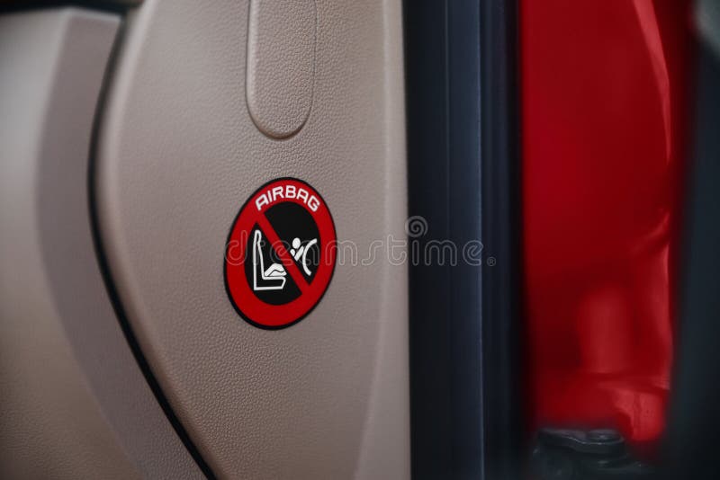 AIRBAG Warning Label in Automobile, Closeup View Stock Photo Image of