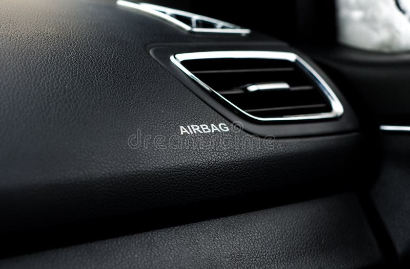Word Airbag Sign on Car Plastic Dashboard. Stock Photo Image of
