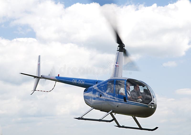 Airborne Robinson R-44 helicopter