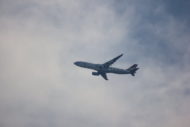 Chiangmai, Thailand -  October 1 2019: B-HLE Airbus A330-300 of Cathay Dragon. Take off from  Chiangmai airport to Hongkong airport. Chiangmai, Thailand -  October 1 2019: B-HLE Airbus A330-300 of Cathay Dragon. Take off from  Chiangmai airport to Hongkong airport