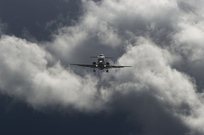 Aircraft landing during a violent stormy weather.