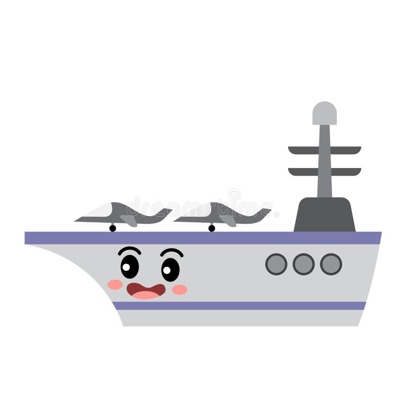 Aircraft Carrier transportation cartoon character side view vector illustration