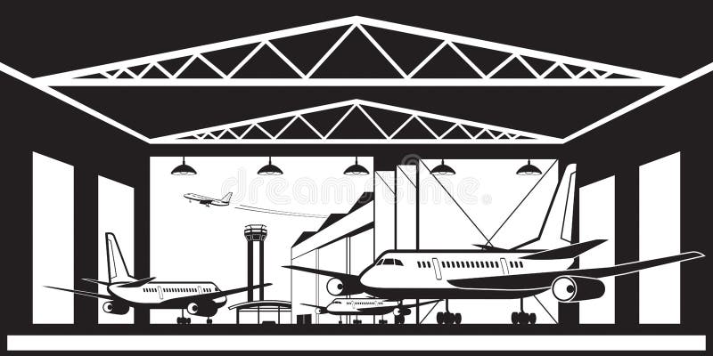 Aircraft hangar at airport vector illustration Aircraft hangar at airport vector illustration