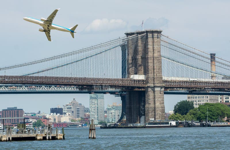 Aircraft Overflying New York City Skyline Stock Image Image of