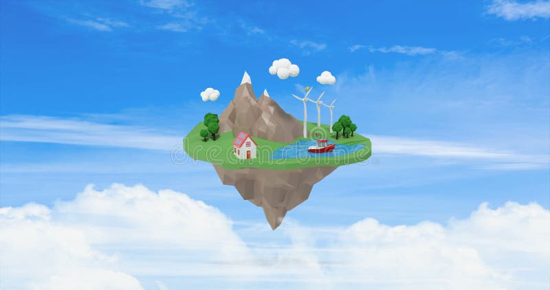 Aircraft traveling around the floating island vector illustration