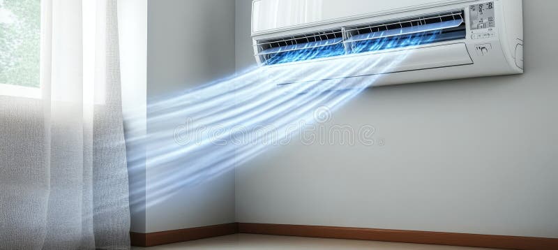 Aire acondicionado moderno sala de refrigeración confortable temperatura del hogar verano alivio del calor libre illustration
