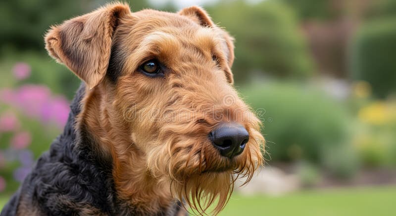 Airedale Terrier med en separat skäggig, detaljerad päls och ett uttryckligt ögon royaltyfri illustrationer