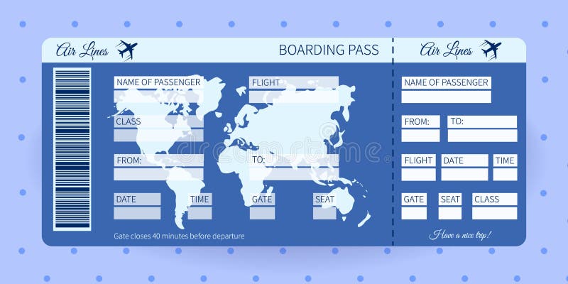 Airplane ticket. Boarding pass ticket template. Concept of travel, journey or business. Vector illustration