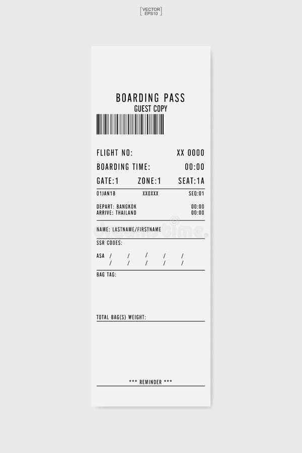 Airline Boarding Pass Ticket. White Boarding Pass Paper Sheet Stock