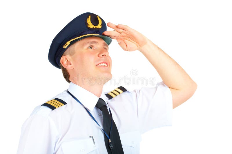 Airline pilot looking upwards royalty free stock photos