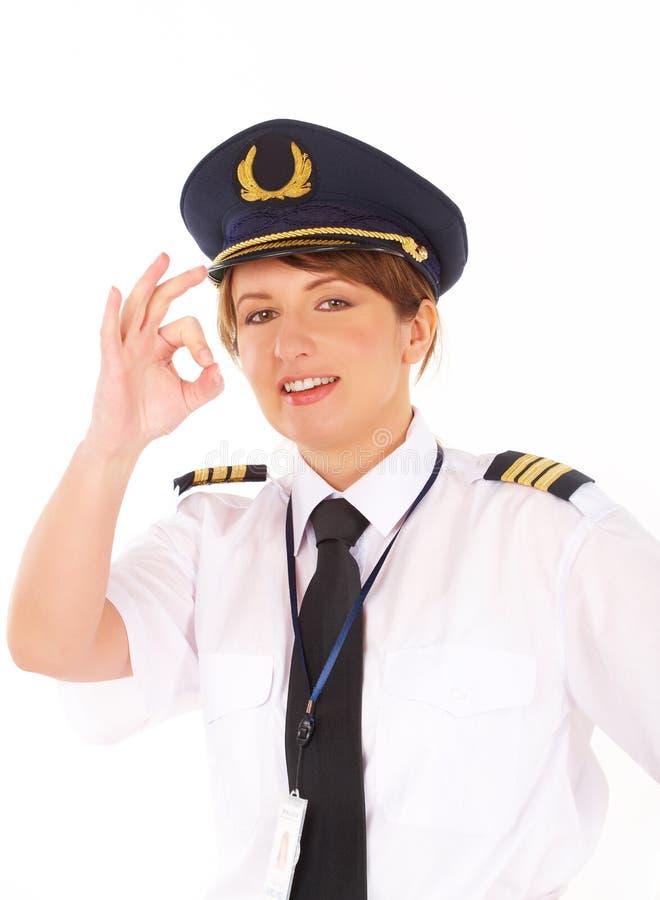 Airline pilot OK sign royalty free stock photography
