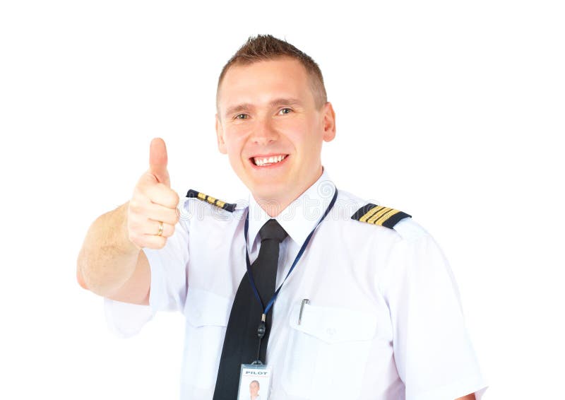 Airline pilot thumb up royalty free stock image
