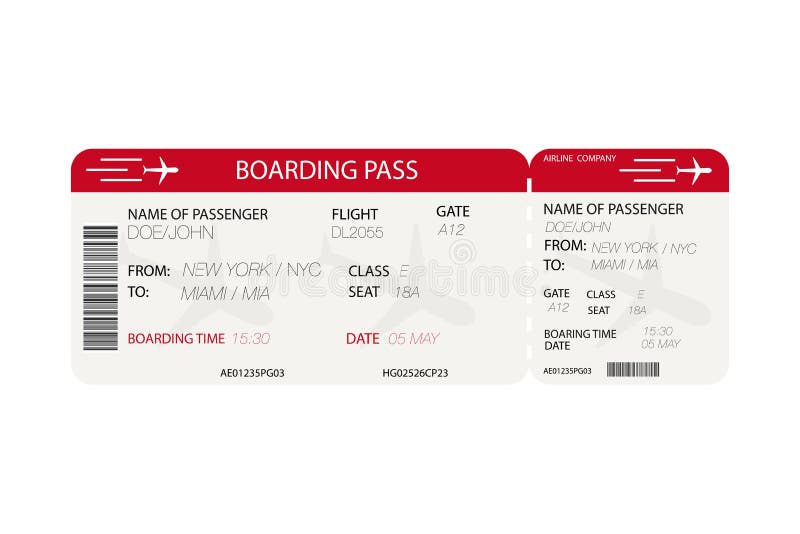 Airline ticket. Boarding pass with airplane silhouette on white background. Vector