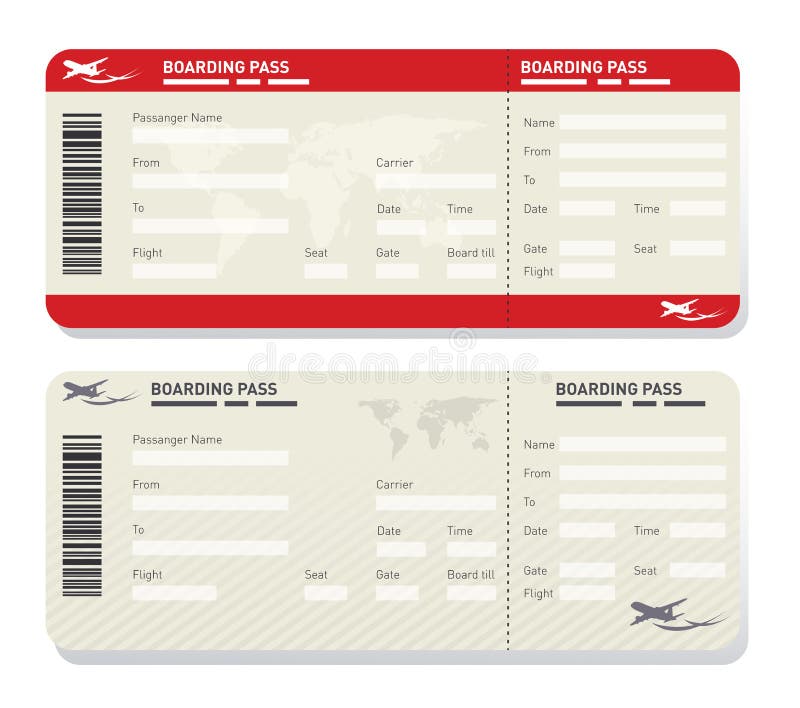 Illustration of two different airplane ticket template. Illustration of two different airplane ticket template