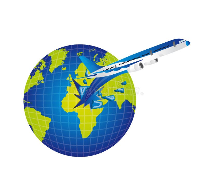 Earth and airplane cartoon stock illustration. Illustration of vector ...